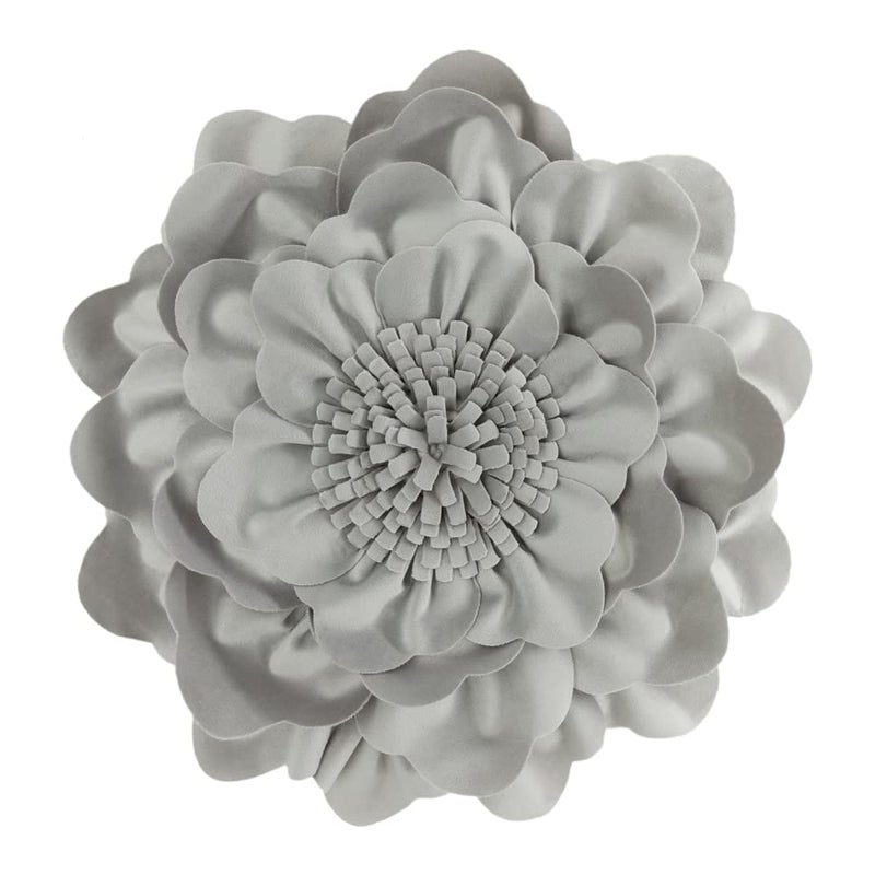 JWH Handmade Flower Throw Pillow Cover Decorative Floral Pillow Case Round Cushion Velvet Pillowcase for Bedroom Bed Couch Living Room 14 Inch Grey - Image 1